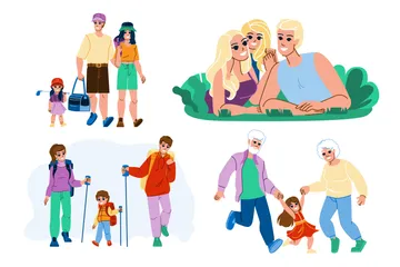 Happy Family Dad Mom Son Daughter Illustration Pack
