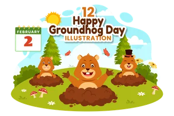 Happy Groundhog Day Illustration Pack