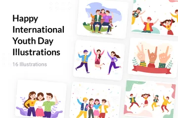 Happy International Youth Day Illustration Pack