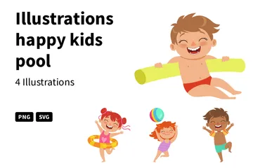 Happy Kids In Pool Illustration Pack