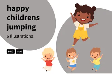 Happy Kids Jumping Illustration Pack