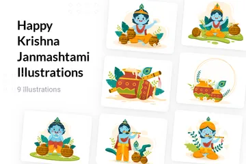 Happy Krishna Janmashtami Illustration Pack