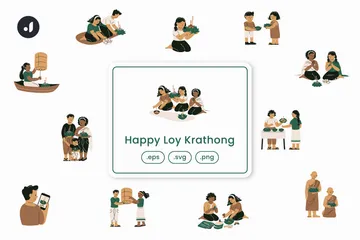 Happy Loy Krathong Illustration Pack