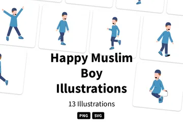 Happy Muslim Boy Illustration Pack