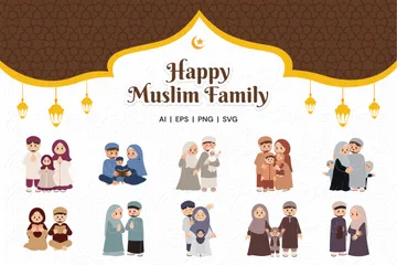 Happy Muslim Family Illustration Pack