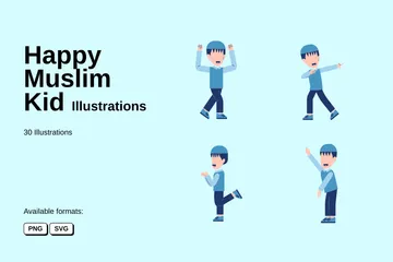 Happy Muslim Kid Illustration Pack