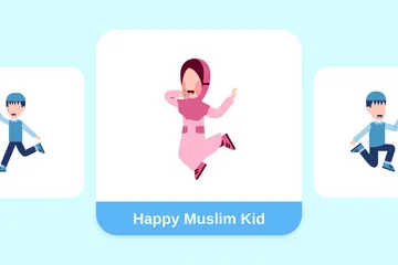 Happy Muslim Kid Illustration Pack