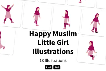 Happy Muslim Little Girl Illustration Pack