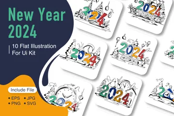 Happy New Year 2024 Illustration Pack