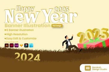 Happy New Year 2025 Illustration Pack