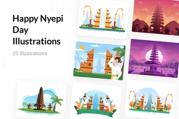Happy Nyepi Day Illustration Pack