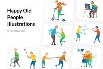 Happy Old People Illustration Pack