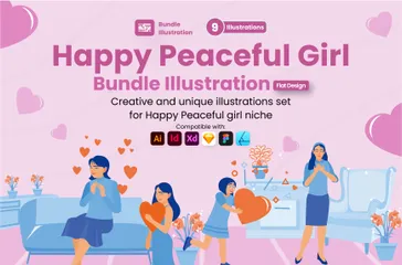 Happy Peaceful Girl Illustration Pack