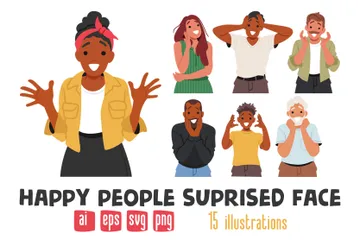 Happy People Suprised Face Illustration Pack