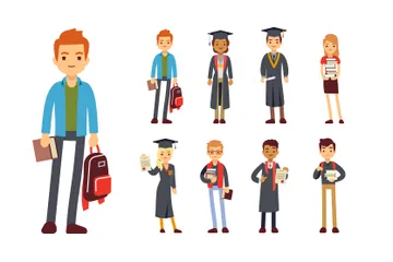 Happy Students And Graduates Young Learning People Illustration Pack