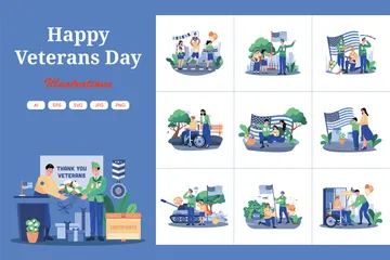 Happy Veterans Day Illustration Pack