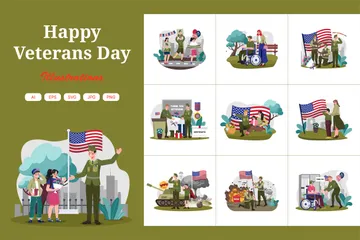 Happy Veterans Day Illustration Pack