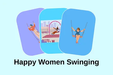 Happy Women Swinging Illustration Pack