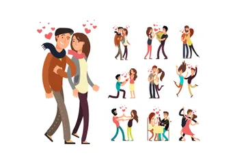 Happy Young Couples In Love Illustration Pack