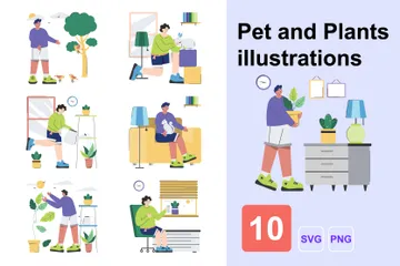 Haustiere und Pflanzen Illustrationspack