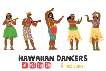 Hawaiian Dancers Illustration Pack