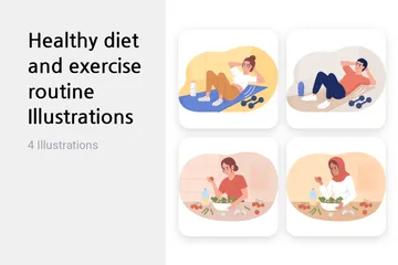 Healthy Diet And Exercise Routine Illustration Pack