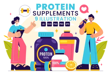 Healthy Protein Supplements Illustration Pack