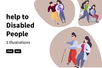 Help To Disabled People Illustration Pack