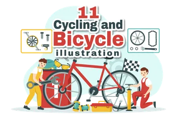 Herramienta de ciclismo y bicicleta Paquete de Ilustraciones