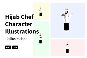 Carácter de chef hijab Paquete de Ilustraciones