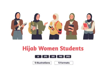 Estudante da faculdade de hijab Pacote de Ilustrações