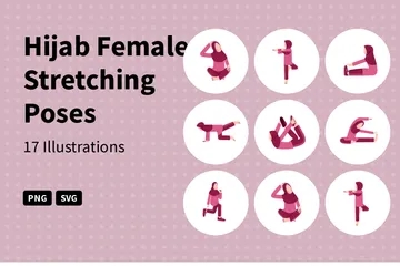 Hijab Female Stretching Poses Illustration Pack