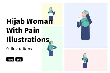 Femme hijab souffrant de douleur Pack d'Illustrations