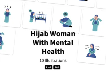 Femme hijab souffrant de santé mentale Pack d'Illustrations