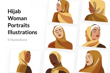 Portraits De Femme Hijab Pack d'Illustrations