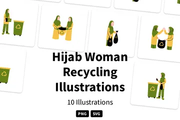 Femme Hijab Recyclage Pack d'Illustrations