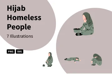 Hijab Homeless People Illustration Pack