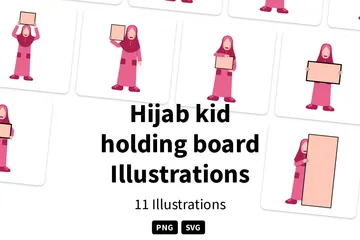 Hijab Kid Holding Board Illustration Pack