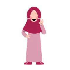 Hijab Kid Waving Hand Illustration Pack