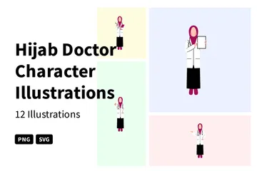 Personagem Médico Hijab Pacote de Ilustrações