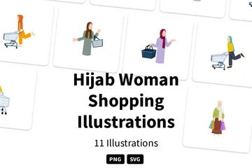 Hijab Mulher Compras Pacote de Ilustrações