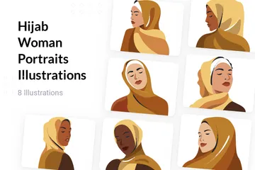 Hijab Woman Portraits Illustration Pack