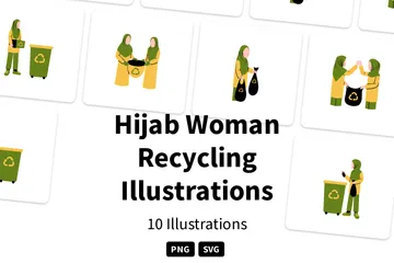 Hijab Woman Recycling Illustration Pack