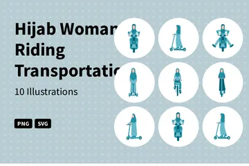 Hijab Woman Riding Transportation Illustration Pack