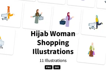 Hijab Woman Shopping Illustration Pack