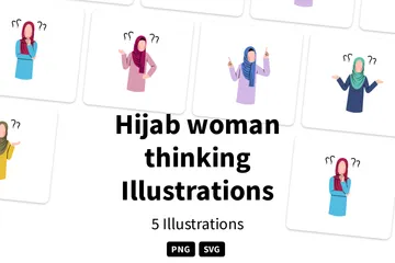 Hijab Woman Thinking Illustration Pack