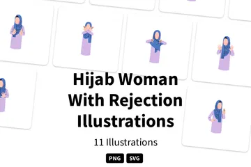 Hijab Woman With Rejection Illustration Pack