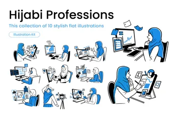 Hijabi Women In Various Professions Illustration Pack