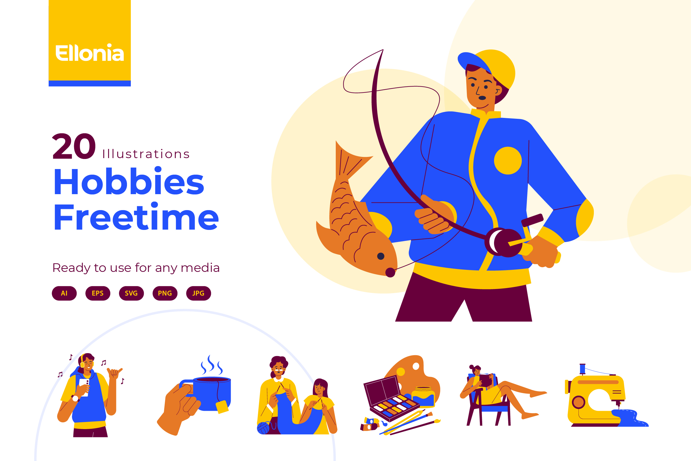 Premium hobbies free time illustration pack from entertainment