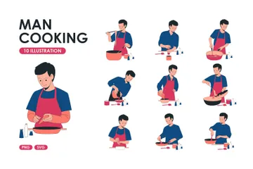 Hombre cocinando Paquete de Ilustraciones